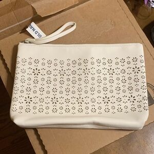 Old Navy White Floral Laser-Cut Wristlet Clutch